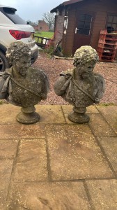 Set of 2 male Stone bust Ornaments/Vintage/Garden  